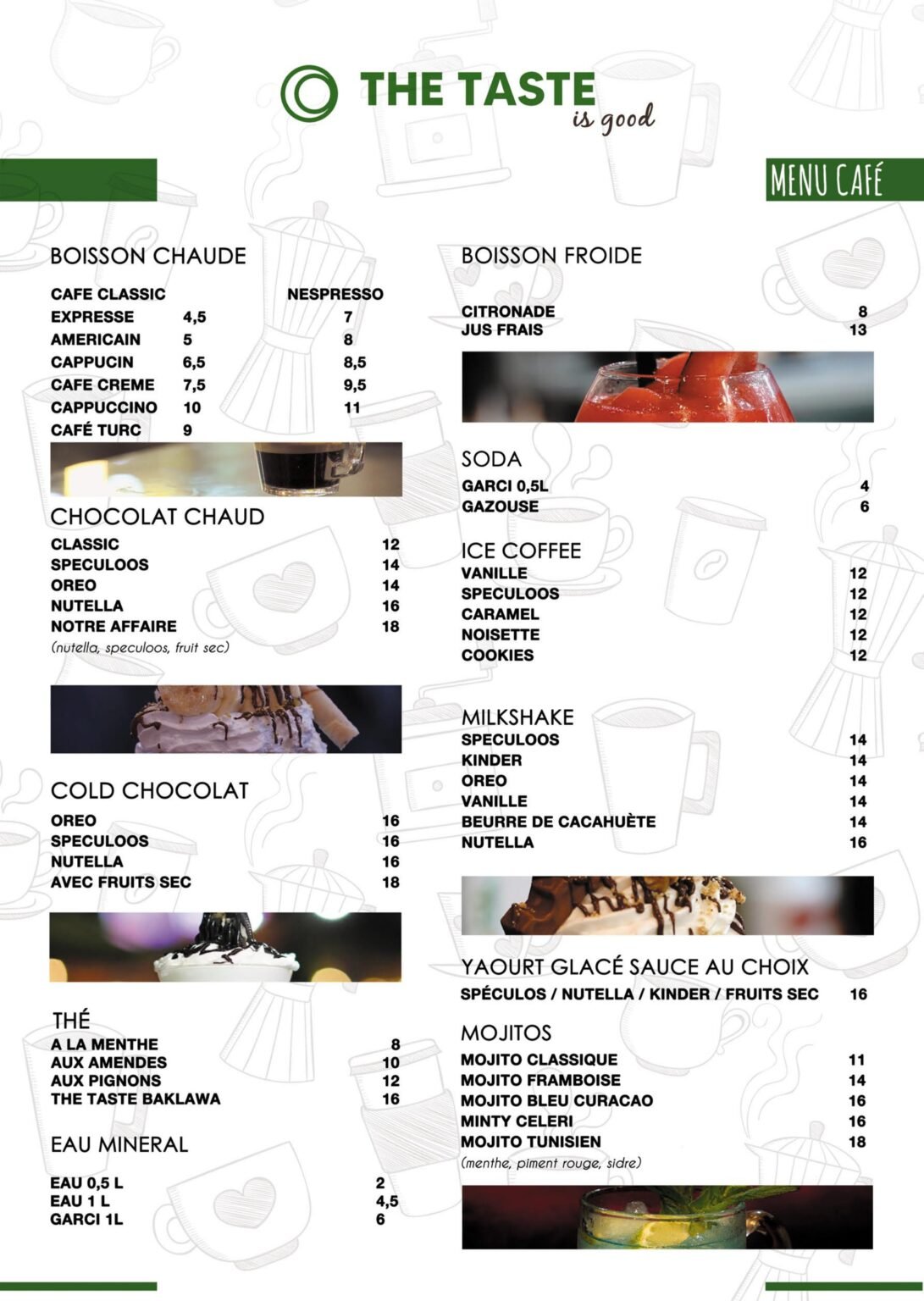 MENU THE TASTE MENU CAFE  RECTO