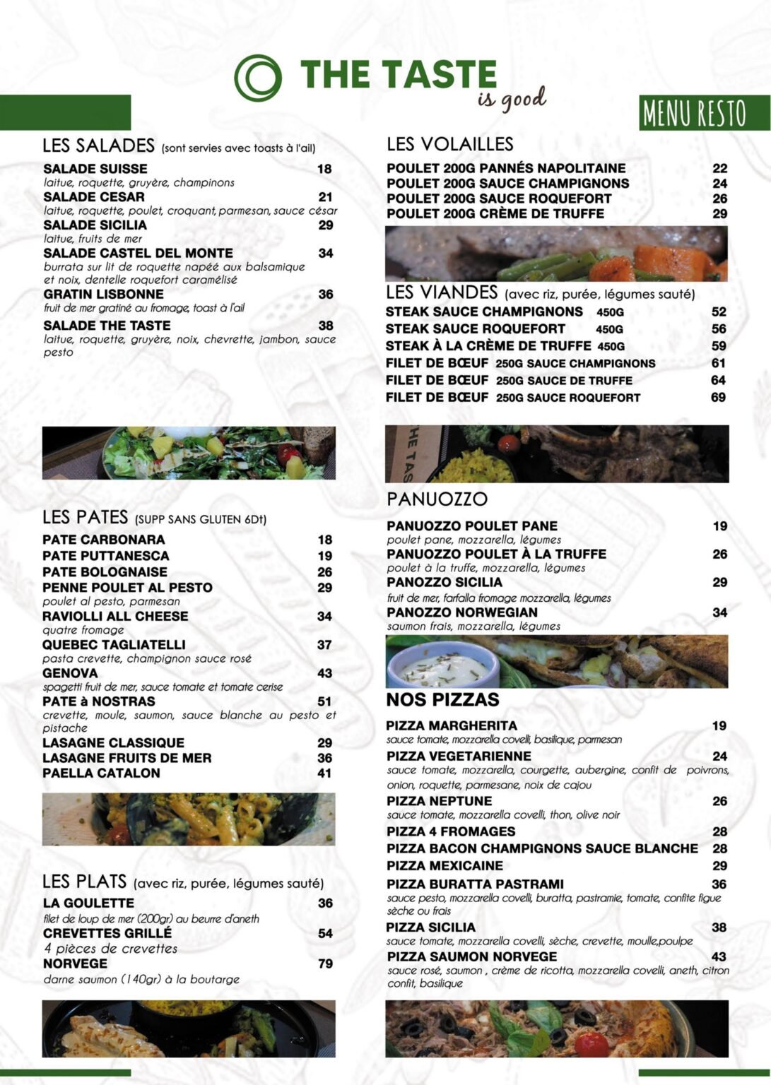 MENU THE TASTE MENU RESTO  RECTO